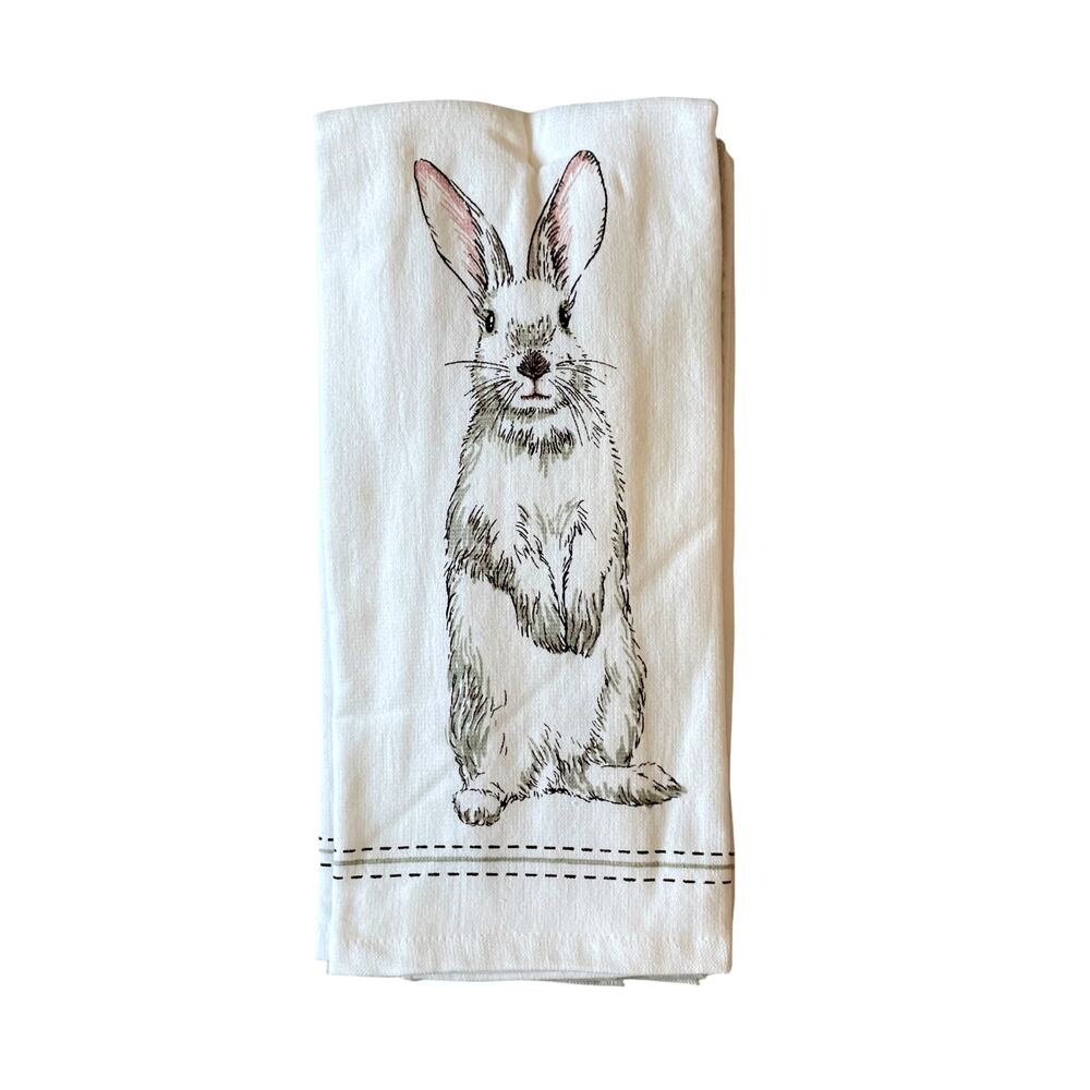 Deborah Connolly EASTER Bunny Kitchen Towels Set of 3 Gray & White New